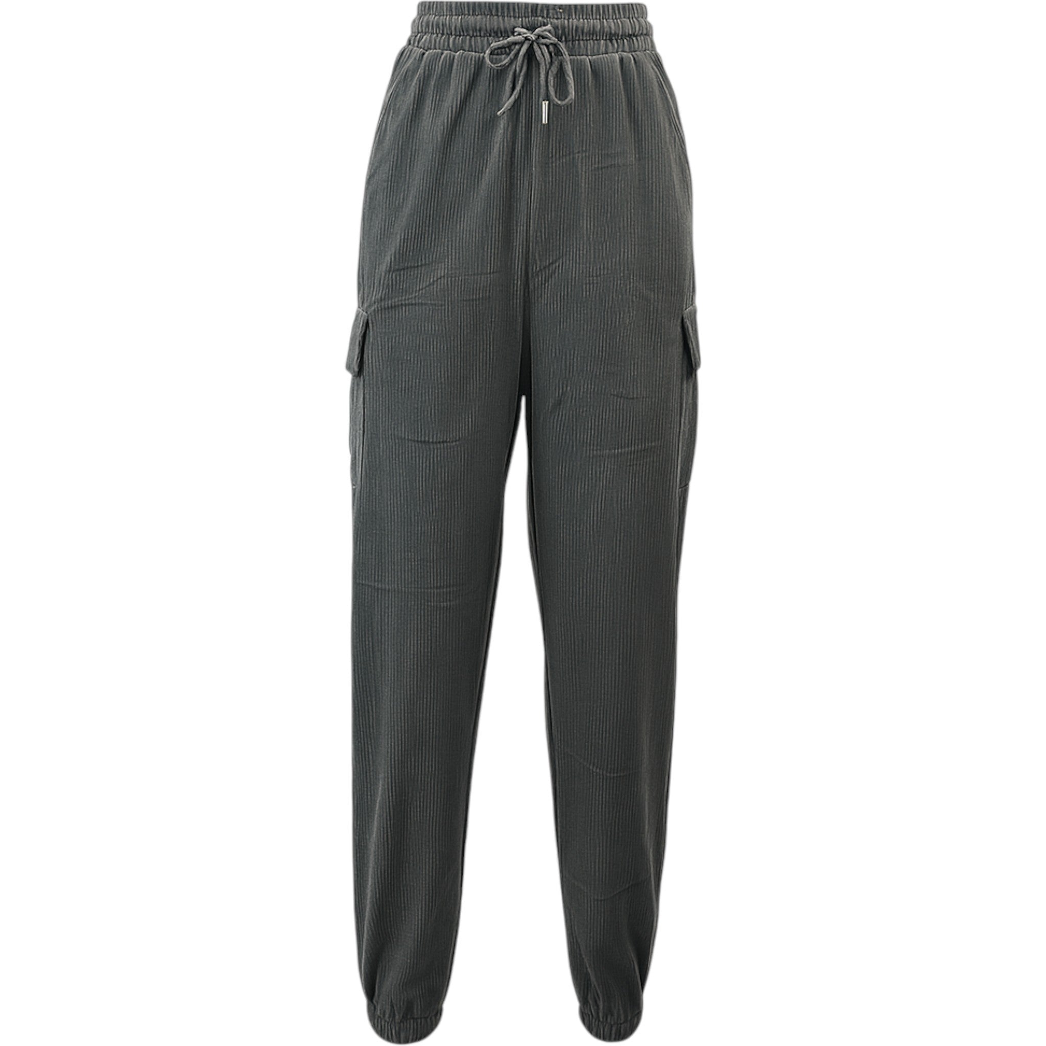 Ladies grey cord cargo joggers with pockets – casual relaxed fit